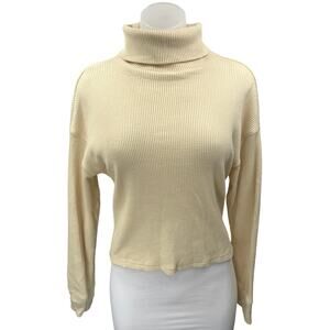 Abercrombie & Fitch Cream Waffle Knit Turtleneck Long Sleeve Sweater Top Size S